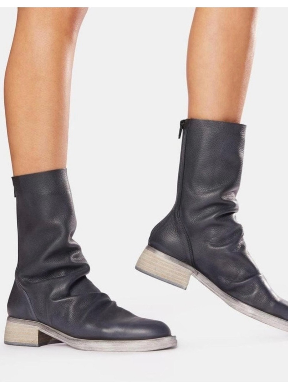 Free People Black Leather Mid-Calf Slouch Boots